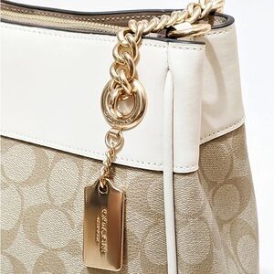 Coach Beige and Cream with Gold Accents (Coach Cammie chain bucket bag)